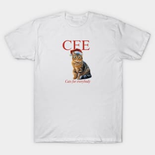 Christmas Cat Wearing Santa Hat Digital Painting T-Shirt